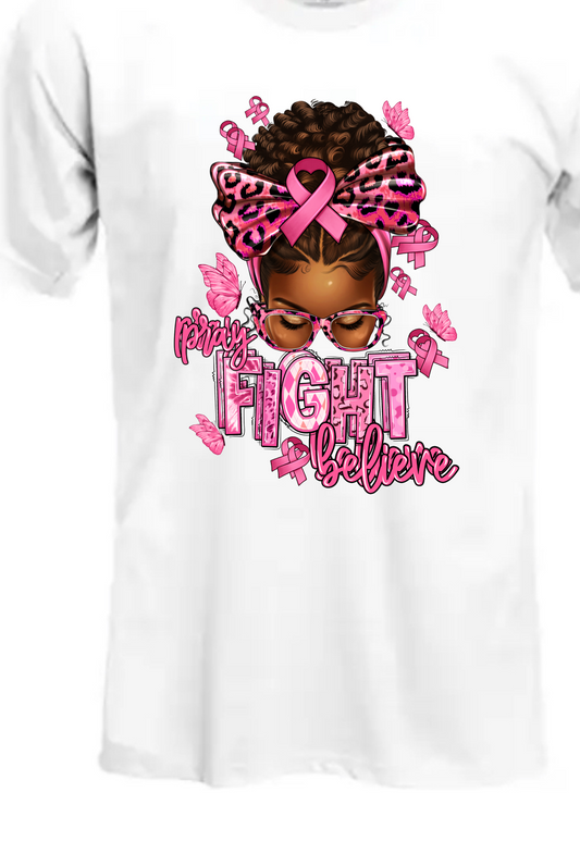 Breast Cancer Afro Puff Tee Shirt