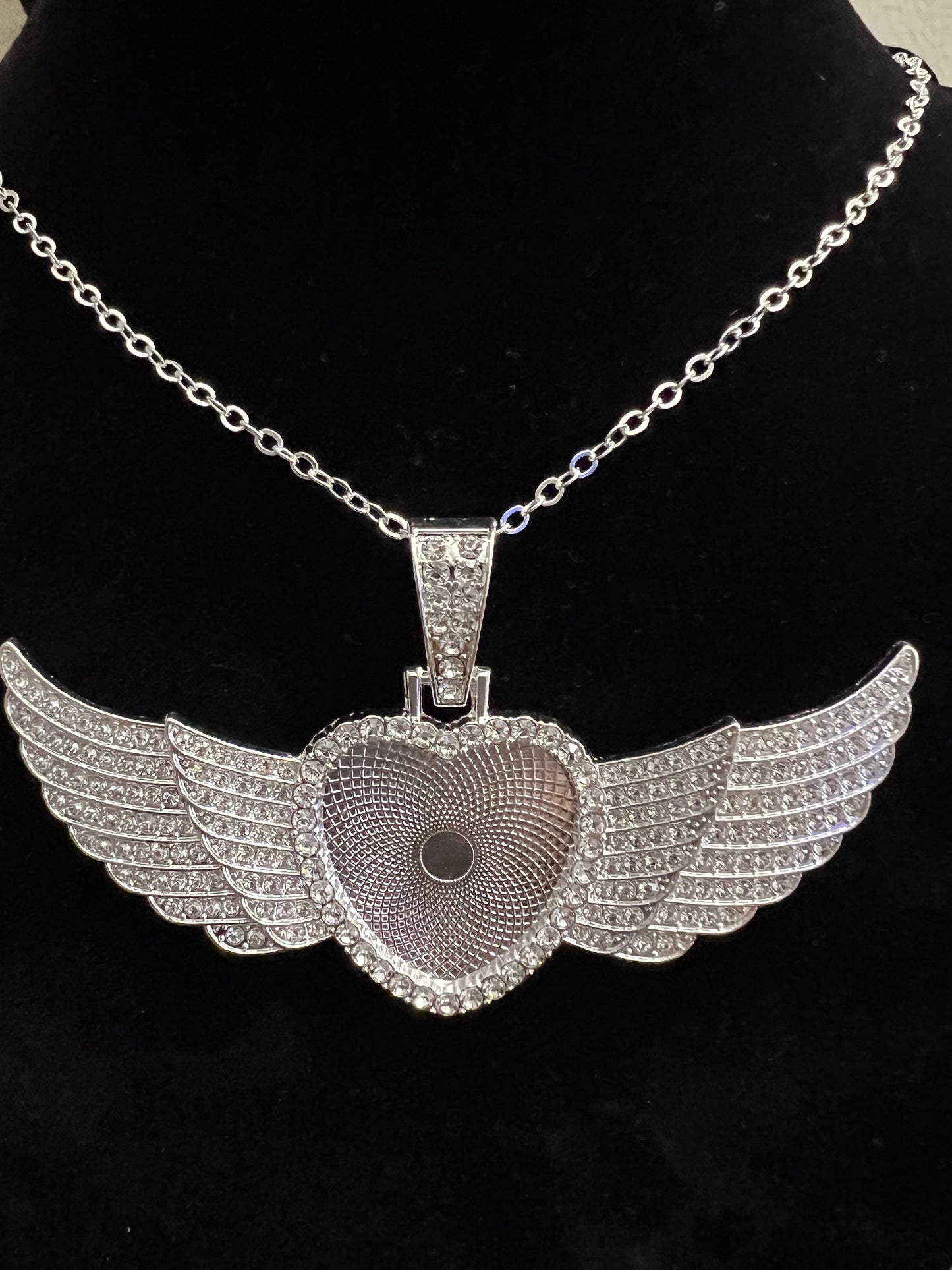 Heart shaped Rhinestone Pendant with wings