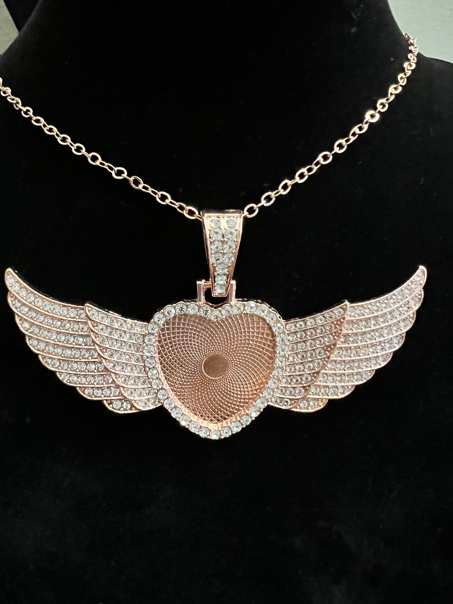 Heart shaped Rhinestone Pendant with wings